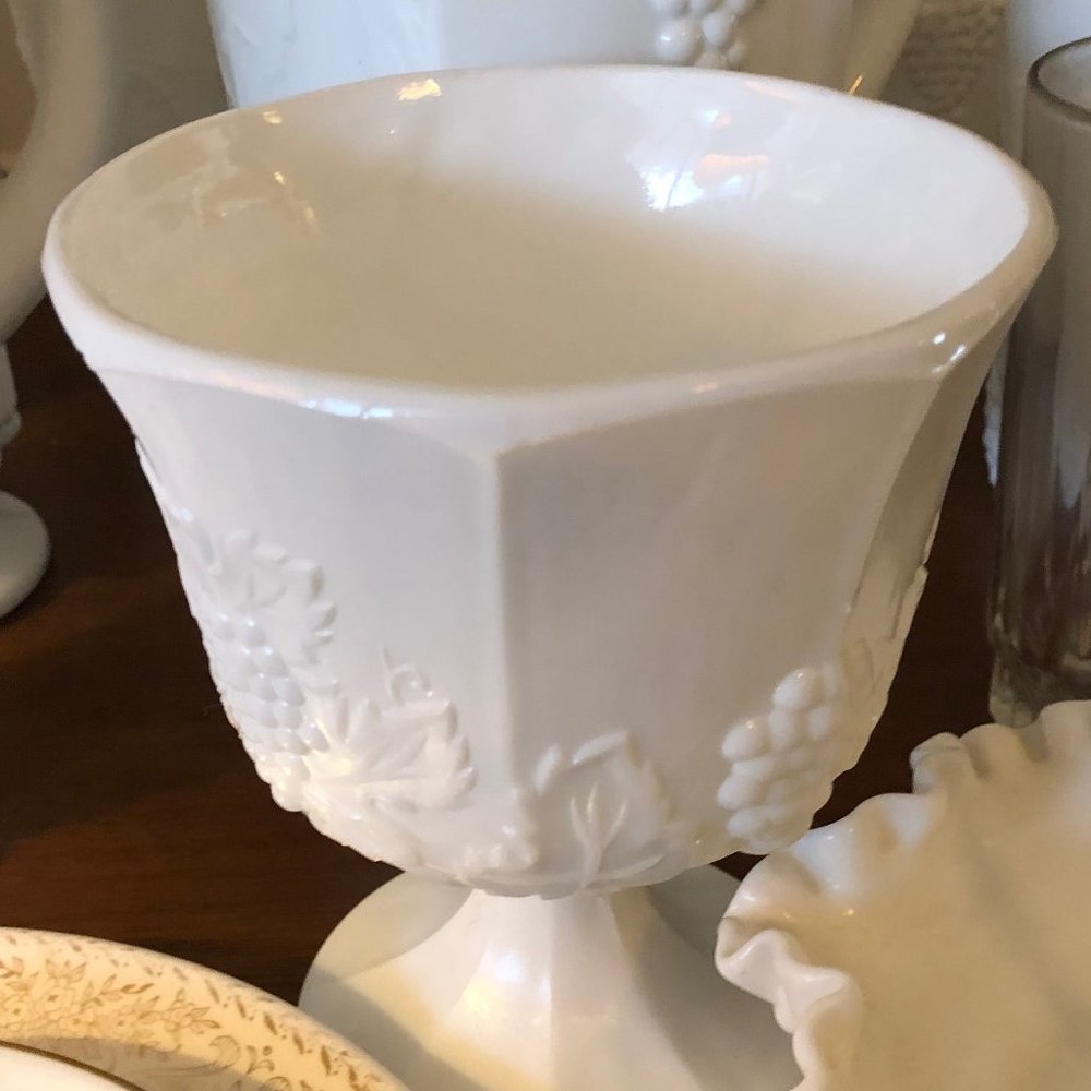 Beautiful Grape & Leaf Footed Compote-Indiana Glass